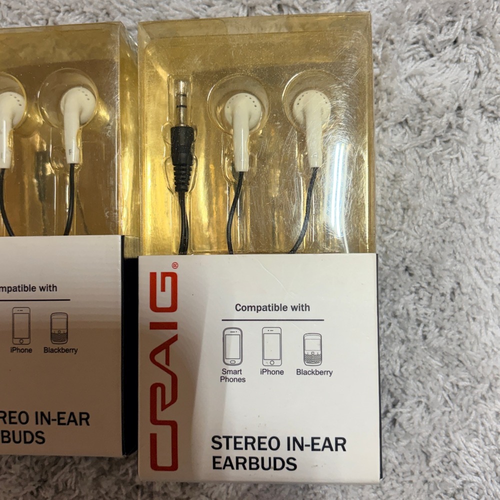 Craig CHP4807 Stereo In-Ear Earbuds 3.5mm‎ Wired White 2 Pack NEW - Picture 2 of 5